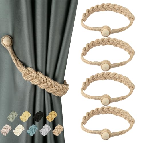 BEL AVENIR Jute Curtain Tiebacks Magnetic 4 Pack Woven Drapery Holdback - color: Jute- 4pack