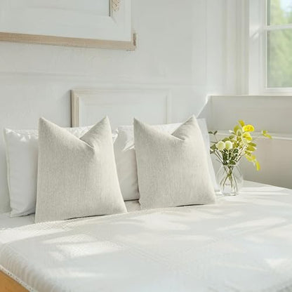 HAUSSY Set of 2 Soft Chenille Throw Pillow Covers 22x22 Inch, Cream - color: Cream, size: 22" x 22" (Pack of 2)
