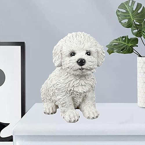 Dog Figurine Resin Dog Statue Animals Sculpture for Home Farm House Living Room Porch Decor - White
