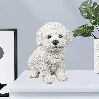 Dog Figurine Resin Dog Statue Animals Sculpture for Home Farm House Living Room Porch Decor - White