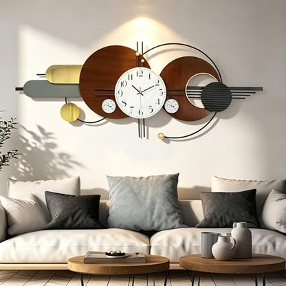 Large Modern Silent Metal Wall Clock for Living Room,59x23 in - color: Brown and White
