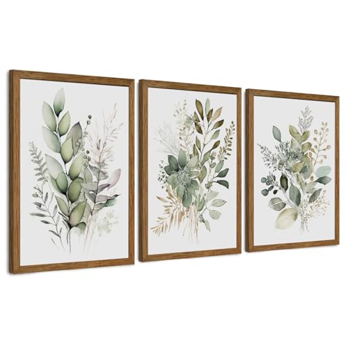 AVECCO 3 Pieces Green Watercolor Botanical Framed Canvas Wall Art 16x24 in - color: Sage Green Plant, size: 24"L x 16"W