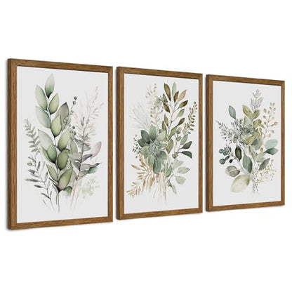 AVECCO 3 Pieces Green Watercolor Botanical Framed Canvas Wall Art 16x24 in - color: Sage Green Plant, size: 24"L x 16"W