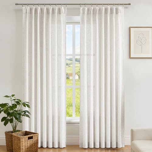 Vision Home Natural Pinch Pleated Sheer Curtains 40Wx95L 2 Panels - color: Natural, size: 40"W x 95"L (Pack of 2)