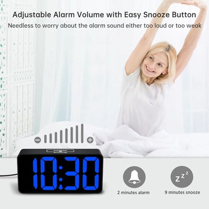 DreamSky Small Digital Alarm Clock for Bedroom with Large Big Numbers - color: Black Case Blue Digits