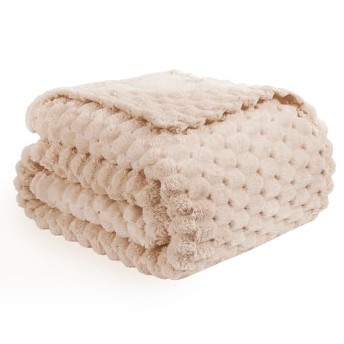Vessia Flannel Fleece Throw Blanket, 3D Jacquard Camel Fuzzy and Warm Blanket for Couch, Sofa, Bed, 300GSM Super Soft Touch Cozy Home Decor for All Seasons (50x70 inches) - color: Camel, size: 50×70inch