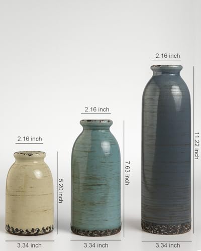 Modern Pottery Vase Set of 3, Neutral Ceramic Bottle Vases for Home Decor - color: Morandi Colors01