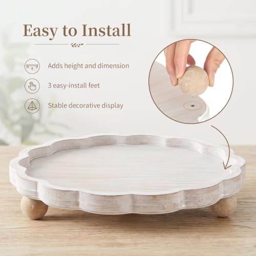 Hanobe Wood Decorative Tray for Home Decor, Round Candle Holder Plate 11.6"