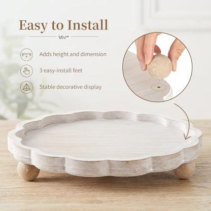 Hanobe Wood Decorative Tray for Home Decor, Round Candle Holder Plate 11.6"