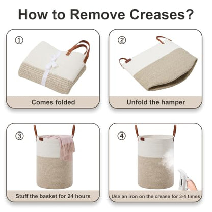VIPOSCO 72L Tall Woven Rope Laundry Hamper, Leather Handles, White & Brown - color: Brown, size: 72L