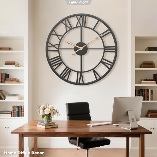 Pytha Sight 20 Inch Metal Roman Numerals Large Wall Clocks for Living Room - color: Black Roman, size: 20 Inch