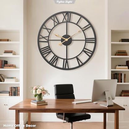 Pytha Sight 20 Inch Metal Roman Numerals Large Wall Clocks for Living Room - color: Black Roman, size: 20 Inch