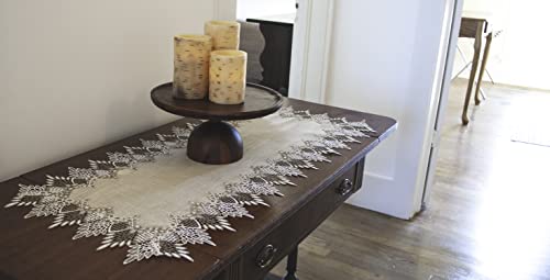 LINENS ART AND THINGS Lace Table Runner Neutral Earth Tones Dresser Scarf Coffee Table Runner Brown Beige (16Wx36L)