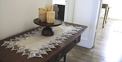 LINENS ART AND THINGS Lace Table Runner Neutral Earth Tones Dresser Scarf Coffee Table Runner Brown Beige (16Wx36L)