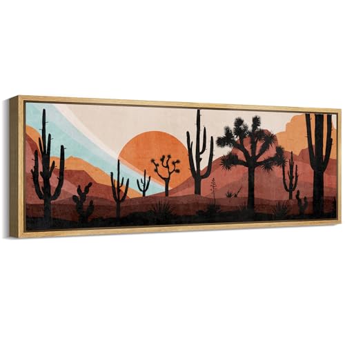 MUDECOR Large Framed Canvas Print Wall Art Desert Sunset with Cacti Nature Wilderness Antique Retro Fine Art Illustrations Decorative Colorful Multicolor for Bedroom - 60"x20" - color: A01-2401-irs30, size: 60"L x 20"W