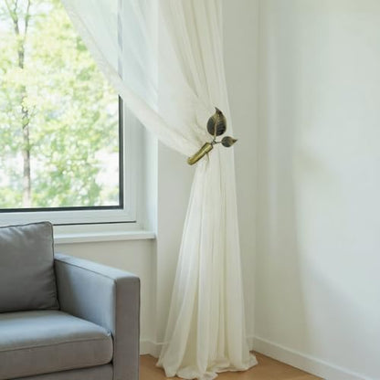 Rbeusau Leaf Shaped Heavy Duty Curtain Holdbacks 2pcs, Traditional Style Antique Brass Handmade Metal Curtain Tiebacks for Wall, Curtain Tie Hook Pull Backs for Drapes Window Home Decoration