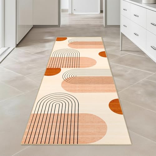 Boho Runner Rug 2x6 for Hallway Kitchen Bedroom, Mid Century Modern Runner Rugs Machine Washable Geometric Rug Non-Slip Printed Low-Pile Floor Carpet Mat for Living Room Bathroom Laundry, Orange - color: Boho, size: 2'x6'