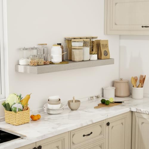 Acovy 48 Inch Floating Shelves, 12" Deep Floating Shelf Wall Mounted, 48" Wall Shelves, Rustic Deep Bookshelf, Extra Deeper & Thicker Display Shelves for Bedroom, Living Room, Set of 1 - color: Grey, size: 12"Wx48"L-1pc
