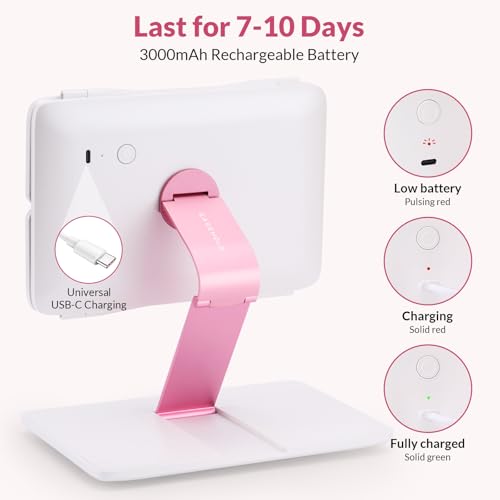 EASEHOLD Foldable Travel Tri fold Lighted Makeup Vanity Mirror with Lights - color: White-3000 Mah Rechargeable Trifold Foldable