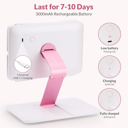 EASEHOLD Foldable Travel Tri fold Lighted Makeup Vanity Mirror with Lights - color: White-3000 Mah Rechargeable Trifold Foldable