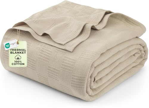 Utopia Bedding 100% Cotton Thermal Blanket Khaki Twin, 90x72 Inches - color: Khaki, size: Twin