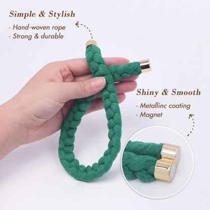 NICEEC 4 Pack Natural Cotton Rope Magnetic Curtain Tiebacks Elegant Twisted Braid Style Drape Tie Backs Soft Hand-Woven Rope Curtain Holdbacks for Home & Office Window Draperies (Green-02) - color: Green-02, size: 4 Pack