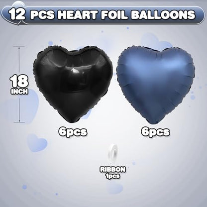 Black Blue Heart Balloons, 12Pcs 18Inch Heart Shaped Balloons - color: Black Blue