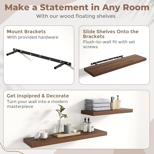 36 Inch Floating Shelves, 8"Deep Wall Shelf, 55 Lbs Capacity, Walnut, 2pcs - color: Walnut, size: 36"Wx8"Dx1.2"H
