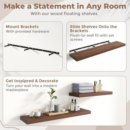 55 Inch Floating Shelves, 12"Deep Wall Shelf, 80 Lbs Capacity, Walnut, 2pcs - color: Walnut, size: 55"Wx12"Dx1.5"H