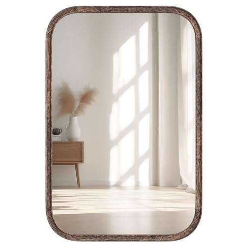 Acovy 24x36 Inch Solid Wood Framed Mirror Bathroom Mirror Tempered Glass for Wall Mounted, Rustic Wood Frame Wall Mirror Decorative for Living Room Bedroom Vanity Entryway