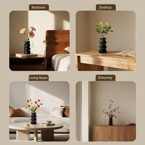 BosilunLife Ceramic Vase with Stacked Bubble Design - color: Black