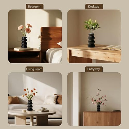 BosilunLife Ceramic Vase with Stacked Bubble Design - color: Black