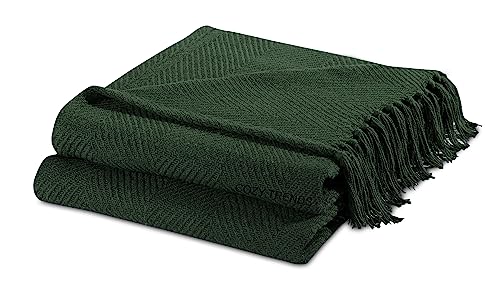 Cotton Throw Blankets - Rustic Ottoman Throw & Batik Chair Blanket Throw - Striped Throw Blanket with Fringe - Picnic Throw 50"x60" - Set of Two (Chevron Green) - color: Chevron Green