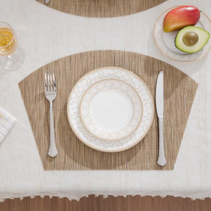 SHACOS Wedge Shape Placemats Set of 4 Woven Vinyl Placemat for Round Table - color: Tan