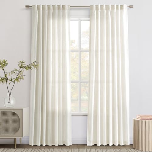 Joywell Linen Curtains 80 Inches Long for Living Room Hook Belt Cream - color: Natural, size: 52"W x 80"L (Pack of 2)