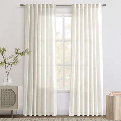 Joywell Linen Curtains 80 Inches Long for Living Room Hook Belt Cream - color: Natural, size: 52"W x 80"L (Pack of 2)