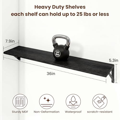 Axeman 36 Inch Floating Shelves, 8 Inch Deep Black Wall Shelves Set of 2 - color: Black, size: 36 Inch