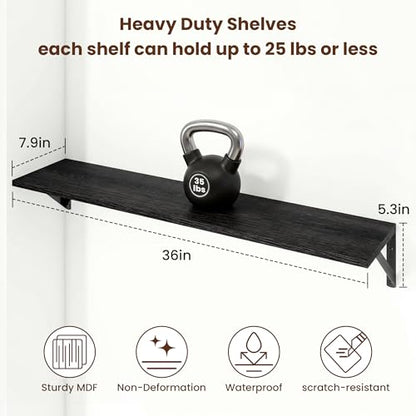 Axeman 36 Inch Floating Shelves, 8 Inch Deep Black Wall Shelves Set of 2 - color: Black, size: 36 Inch