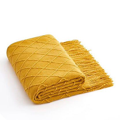 Acrylic Knitted Throw Blanket, 50 x 60 Inches, Mustard Yellow - color: Mustard Yellow