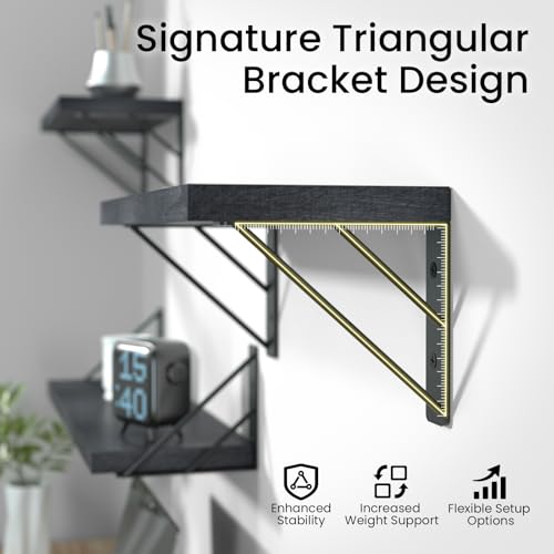 BAYKA 22.4 Inch Long Wall Mounted Floating Shelves (Black, Set of 4, 22.4") - color: A. Black Board & Black Brackets, size: 22.4 inches Uniform