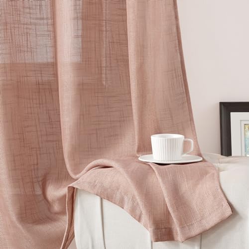 HOMEIDEAS Blush Pink Linen Textured Sheer Curtains, 52 X 84 Inch, 2 Panels - color: Blush Pink, size: 52"W x 84"L (Pack of 2)