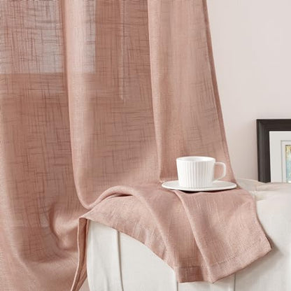 HOMEIDEAS Blush Pink Linen Textured Sheer Curtains, 52 X 84 Inch, 2 Panels - color: Blush Pink, size: 52"W x 84"L (Pack of 2)