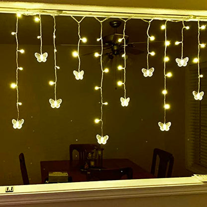 Butterfly Curtain Fairy Lights USB Plug in,8 Modes 120 LED 21FT Firefly Twinkle Timer String Lights with Remote, Waterproof for Bedroom Patio Christmas Wedding Party (Warm White) - color: Warm White
