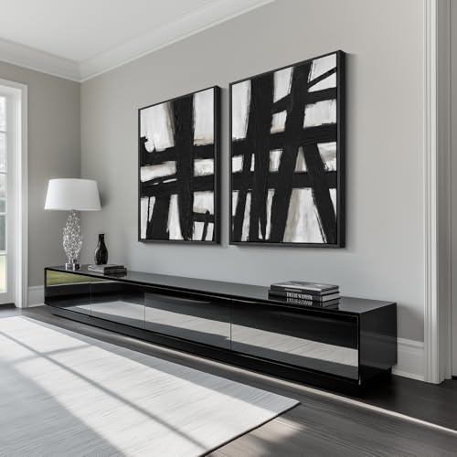 Large Framed Black White Abstract Wall Art for Living Room Set of 2, 24x36 - color: Black Strokes, size: 24" W x 36" H x 2Pcs