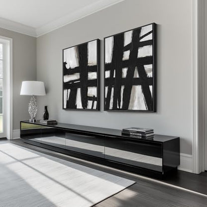 Large Framed Black White Abstract Wall Art for Living Room Set of 2, 24x36 - color: Black Strokes, size: 24" W x 36" H x 2Pcs