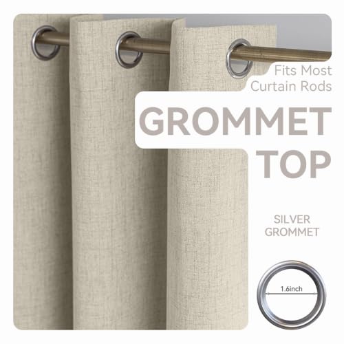 PFAS Free Natural Linen Curtains 96 inch Length 2 Panels Set 100% Blackout Long Drapes for Bedroom Living Room Blackout Darkening Curtain Thermal Insulated (52x96 inch,Natural) - color: Natural, size: 52"W x 96"L (Pack of 2)