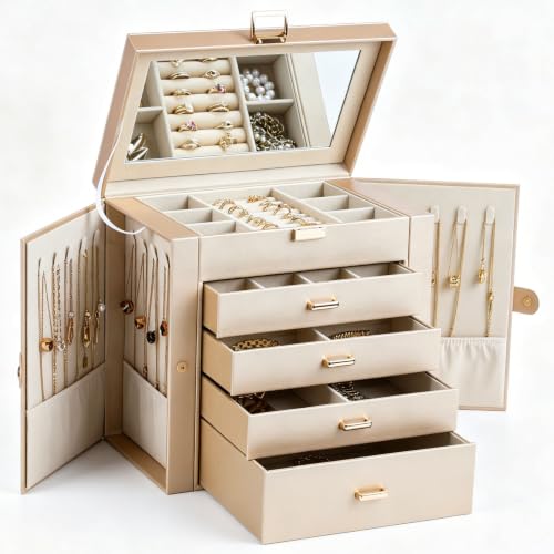 BOOVO Large Jewelry Box for Women, 5 Layer Jewelry Organizer(Gold, 5 Layer) - color: Champagne Gold, size: 5 Layer