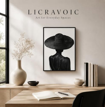 Licravoic Framed Fashion Black Woman Canvas Wall Art 16x24 Inch - color: Back view, size: 24"L x 16"W