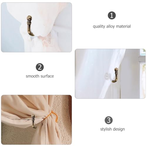 GARVALON Vintage Zinc Alloy Curtain Holdback Hooks, E-Shaped Round Head Wall Mounted Drapery Tiebacks for Living Room and Bedroom, Antique Bronze Finish, 1 Pair Window Curtain Holders