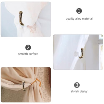 GARVALON Vintage Zinc Alloy Curtain Holdback Hooks, E-Shaped Round Head Wall Mounted Drapery Tiebacks for Living Room and Bedroom, Antique Bronze Finish, 1 Pair Window Curtain Holders